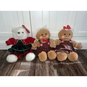 Gingerbread Friends Plush Pair Boy & Girl 13" Gibson Greetings 1994 lot of 3